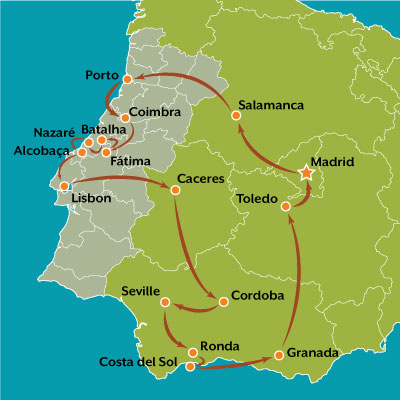tour map portugal and andalusia